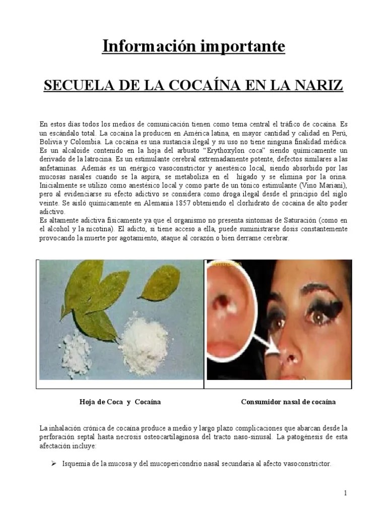 Información importante Secuela De La Cocaína En La Nariz