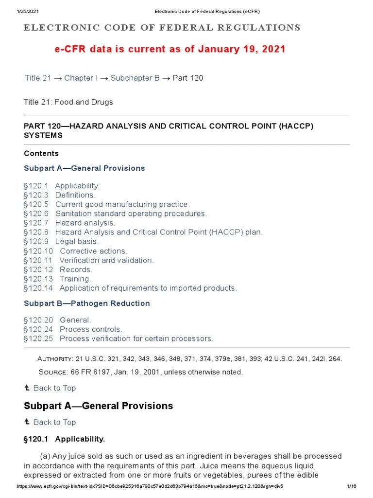 eCFR Data Is Current As of January 19, 2021 Electronic Code of