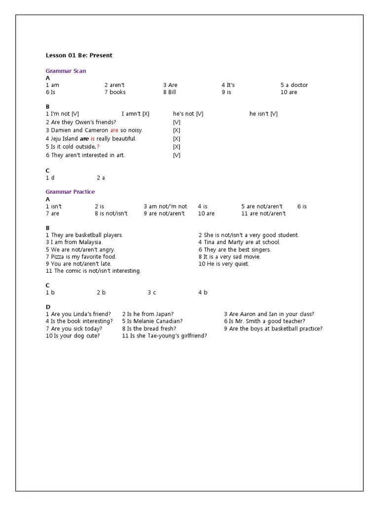 Grammar Workbook 1-Answer Keys | PDF | Foods | Beverages