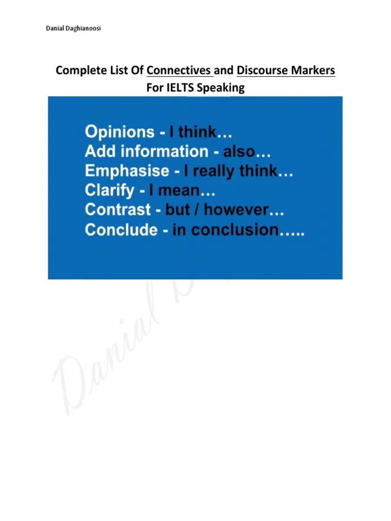 Complete List of Connectives and Discourse Markers For IELTS Speaking