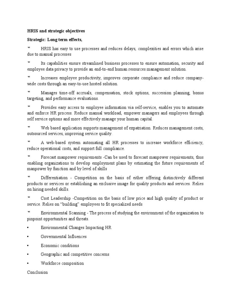 HRIS and Strategic Objectives PDF Accountability Business