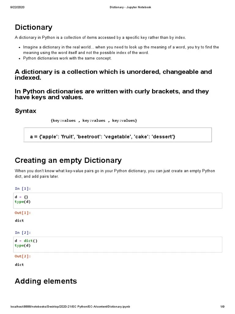 Dictionary Jupyter Notebook PDF Programming Paradigms Software
