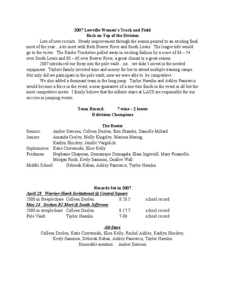 2007 Lowville Women PDF Athletics Sports