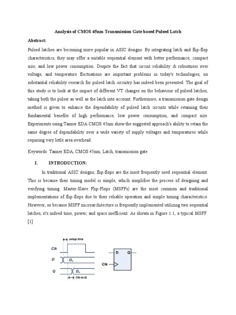 Analysis of CMOS 45nm Transmission Gate Based Pulsed Latch Abstract PDF Logic Gate Cmos