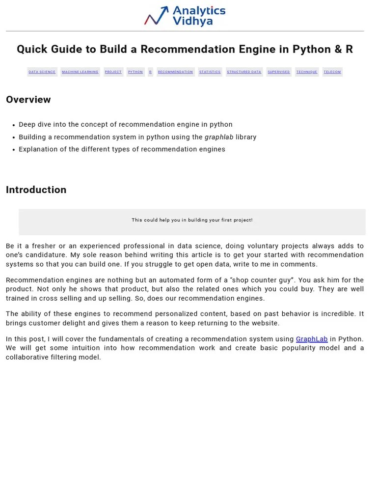 Quick Guide Build Recommendation Engine Python | PDF | Computing