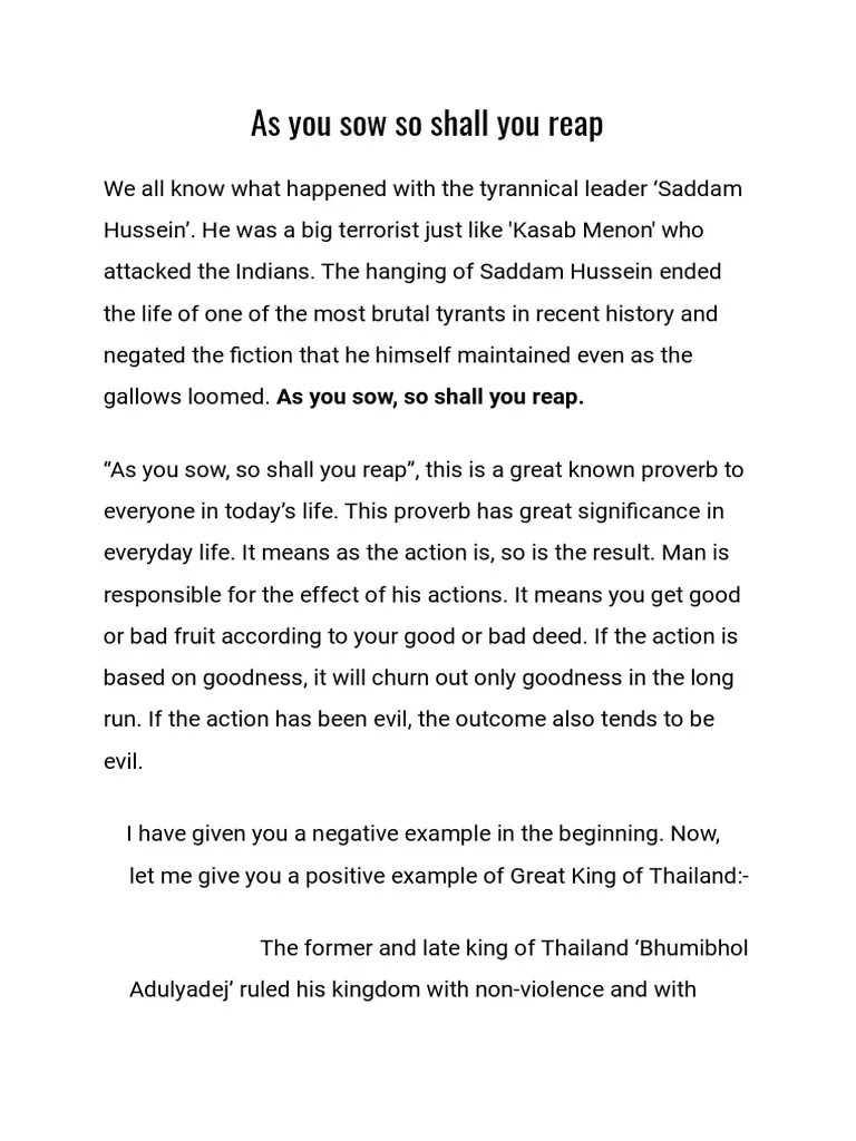 As You Sow, So Shall You Reap Examples of the Proverb's Meaning and