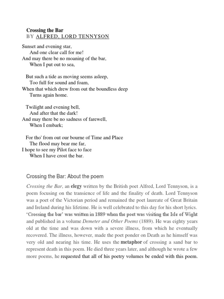 Crossing The Bar (1) Poem PDF PDF Poetry