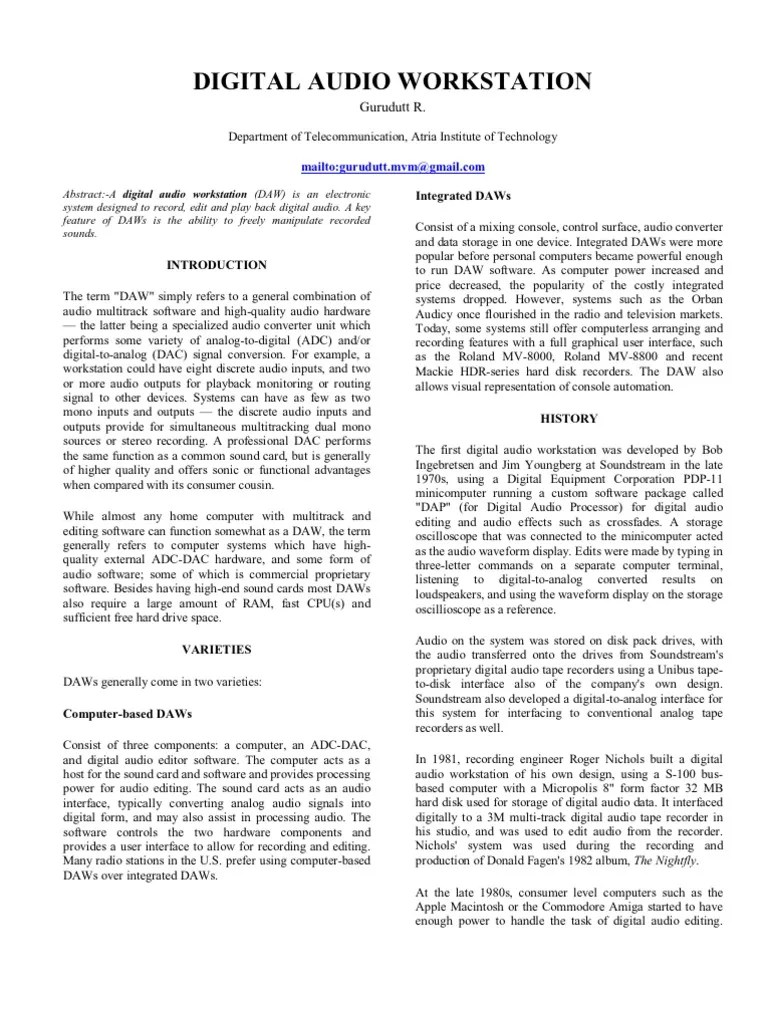 Digital Audio Workstation PDF Digital Audio Audio Engineering
