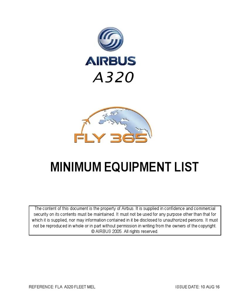 Minimum Equipment List Reference Fla A320 Fleet Mel Issue Date 10