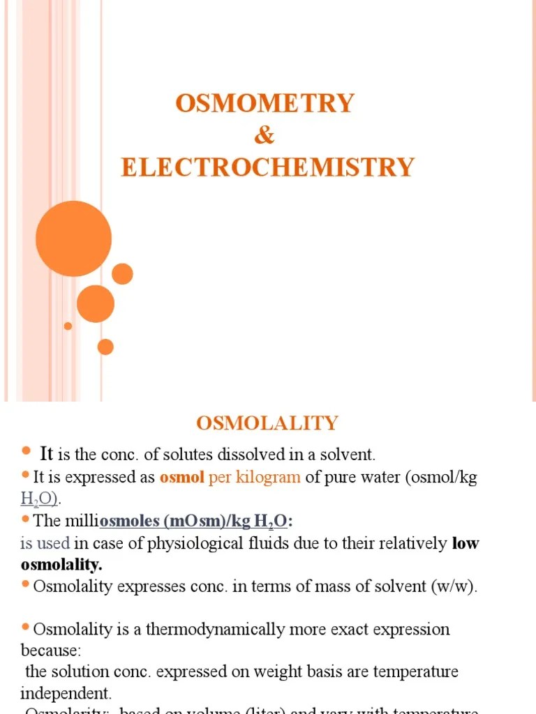 Osmometry Electrochemistry PDF Chemical Substances Chemistry