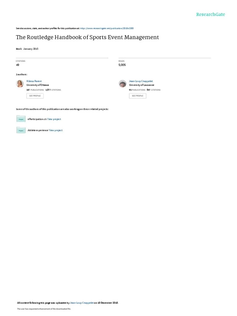 The Routledge Handbook of Sports Event Management January 2015 PDF