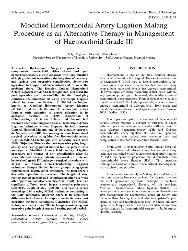 Modified Hemorrhoidal Artery Ligation Malang Procedure As An Alternative Therapy in Management
