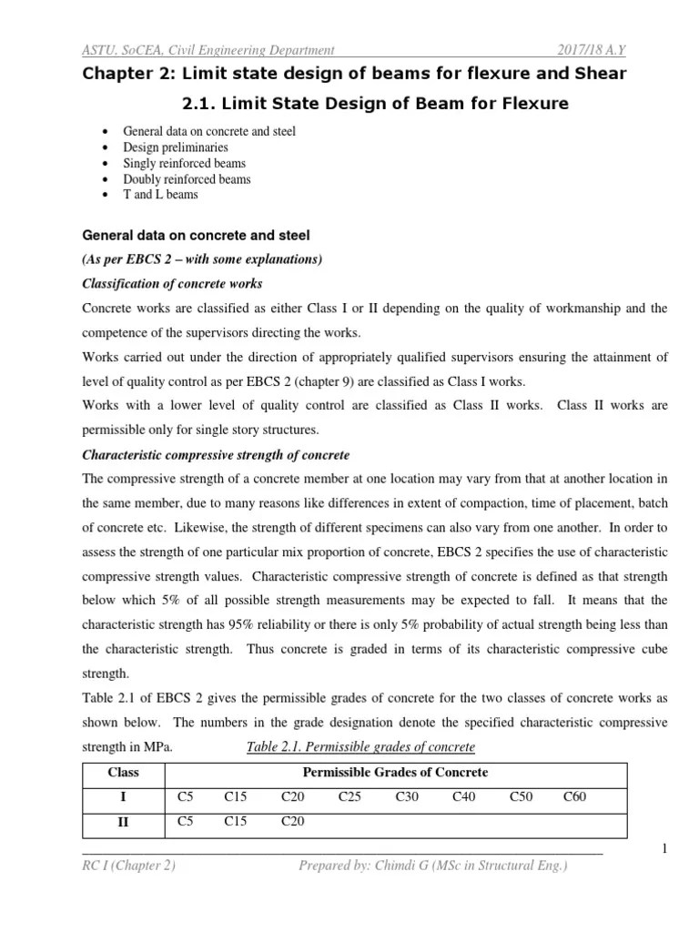 Chapter 2 Design of Beam For Flexure and Shear PDF Strength Of