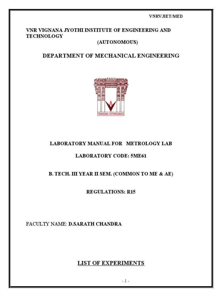 Metrology Lab Manual New Descargar gratis PDF Tools Teaching