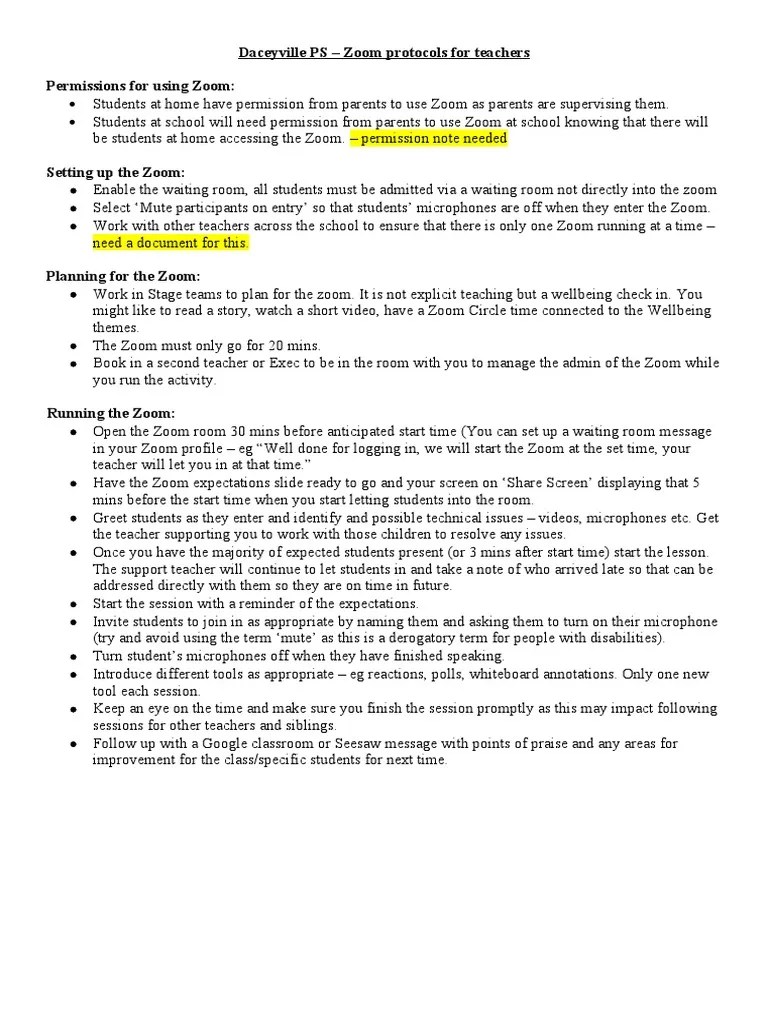 Zoom Protocols For Teachers PDF Communication Computing And Information Technology