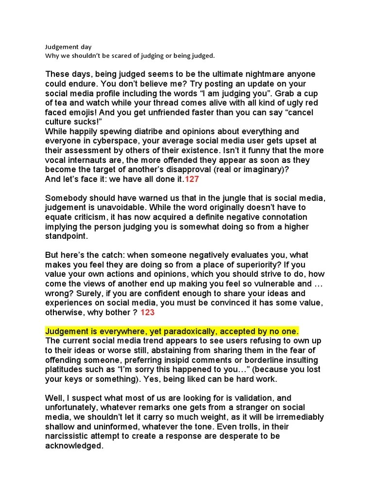 Judgement Day Why We Shouldn't Be Scared of Judging or Being Judged