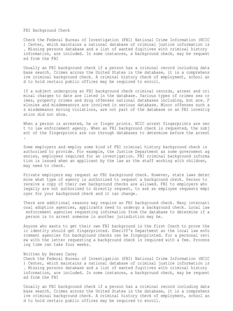 FBI Background Check PDF Background Check Criminal Record