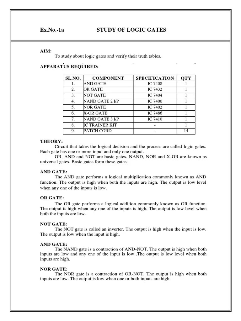 Cs8382Digital Systems LaboratoryDigital Lab Manual PDF Logic Gate