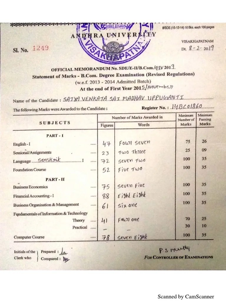 Degree Marks List PDF