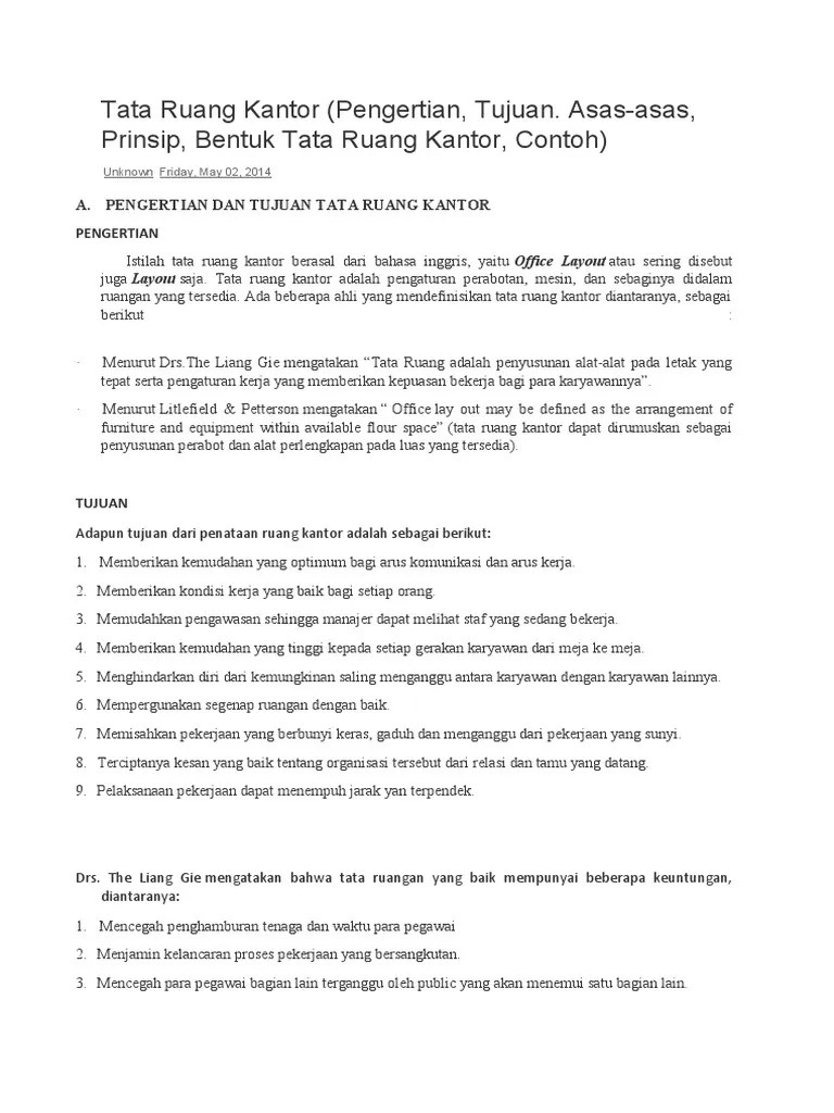 Tata Ruang Kantor (Pengertian, Tujuan. Asas-Asas, Prinsip, Bentuk Tata  Ruang Kantor, Contoh) | PDF