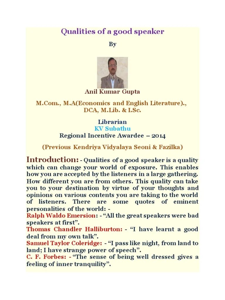 Qualities of A Good Speaker Descargar gratis PDF Speech Cognitive