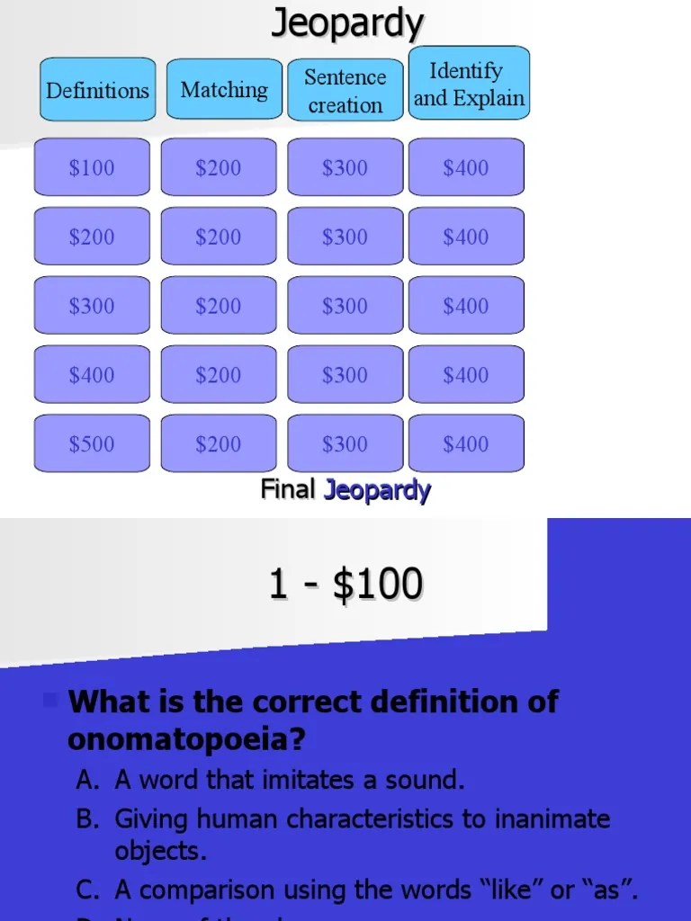 Figurative Language Jeopardy PDF Linguistics Human Communication