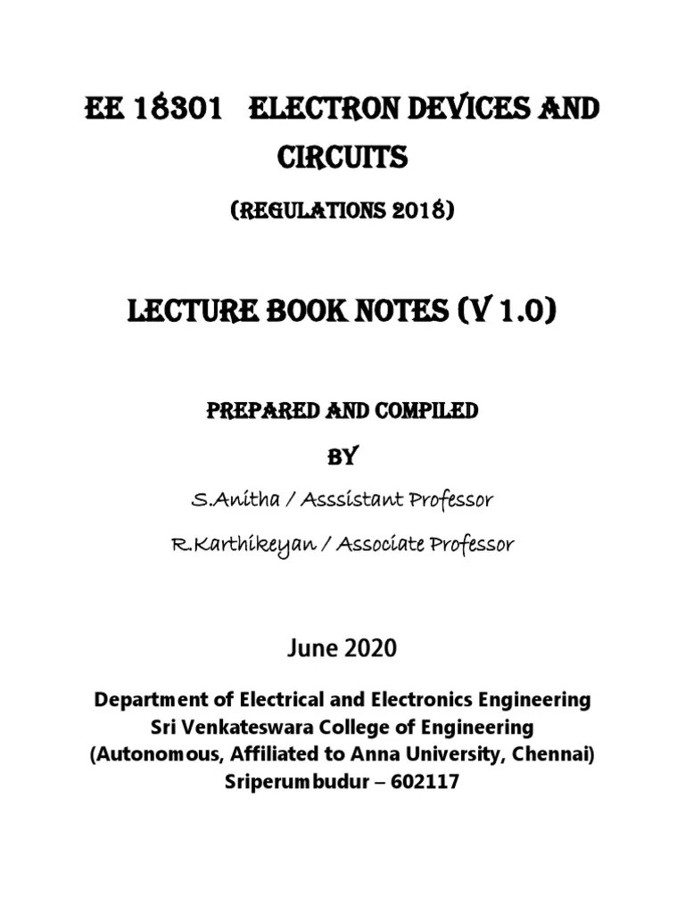 Lecture Book Notes EDC EE18301 PDF Field Effect Transistor Bipolar Junction Transistor