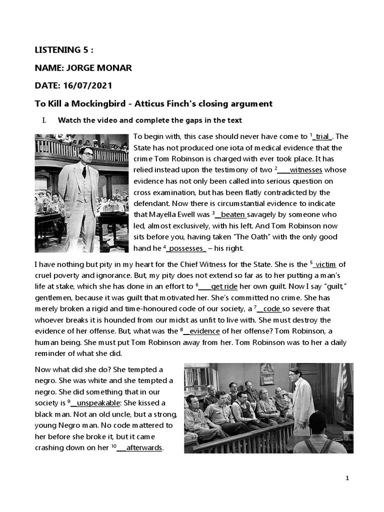 LISTENING 5 ToKillAMockingbirdAtticu Monar PDF To Kill
