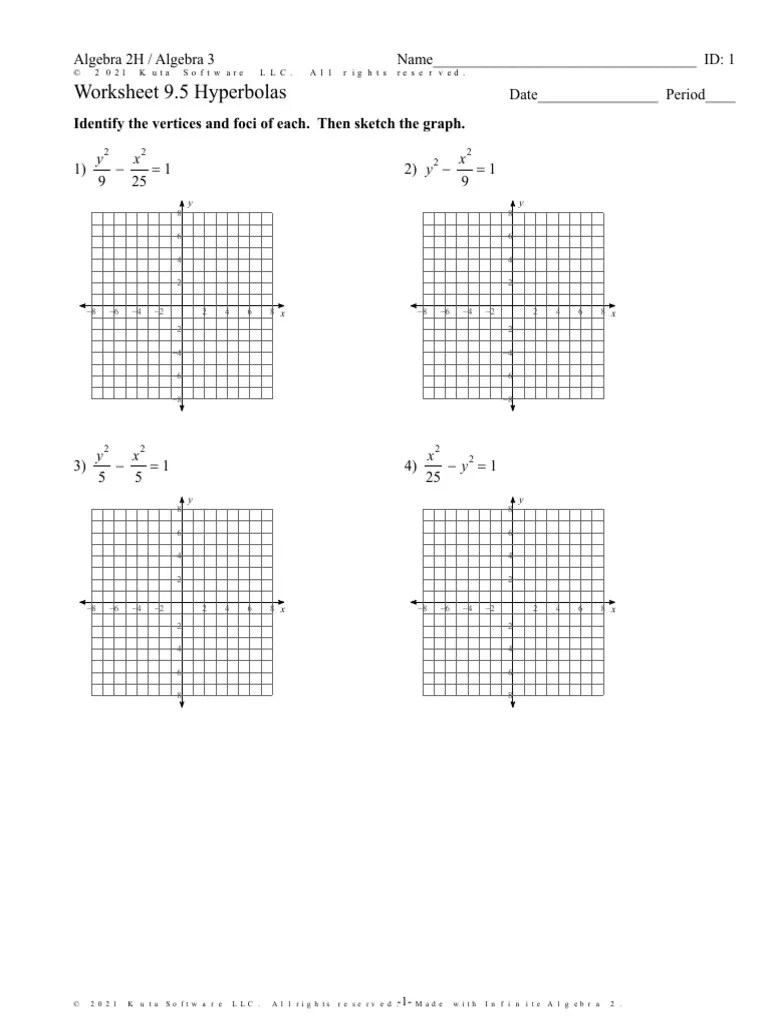 Worksheet 9.5 Hyperbolas Identify The Vertices and Foci of Each. Then Sketch The Graph PDF