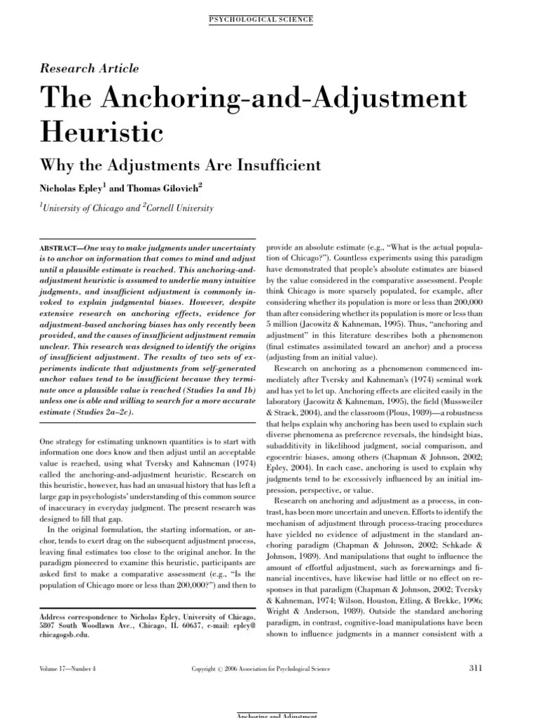 Anchoring and adjustment heuristic, Epley&Gilo.06 Heuristics In