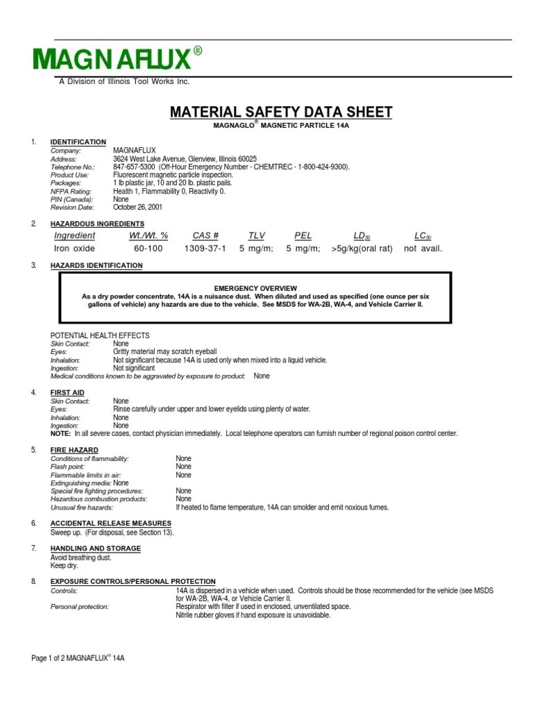 Agnaflux Material Safety Data Sheet PDF Hazardous Waste Combustion
