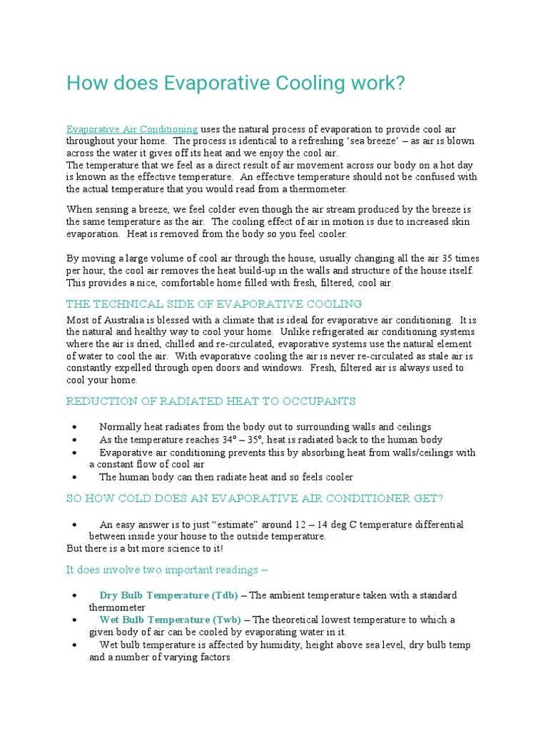 How Does Evaporative Cooling Work PDF Air Conditioning Temperature