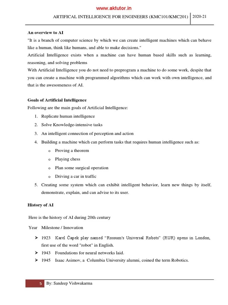 Artificial Intelligence Short Notes PDF Cloud Computing