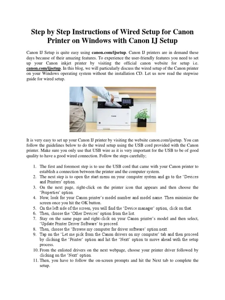 Step by Step Instructions of Wired Setup For Canon Printer On Windows