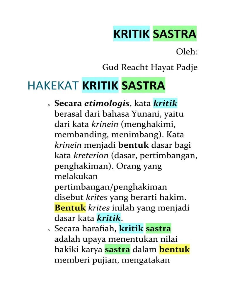 Kritik Sastra | PDF