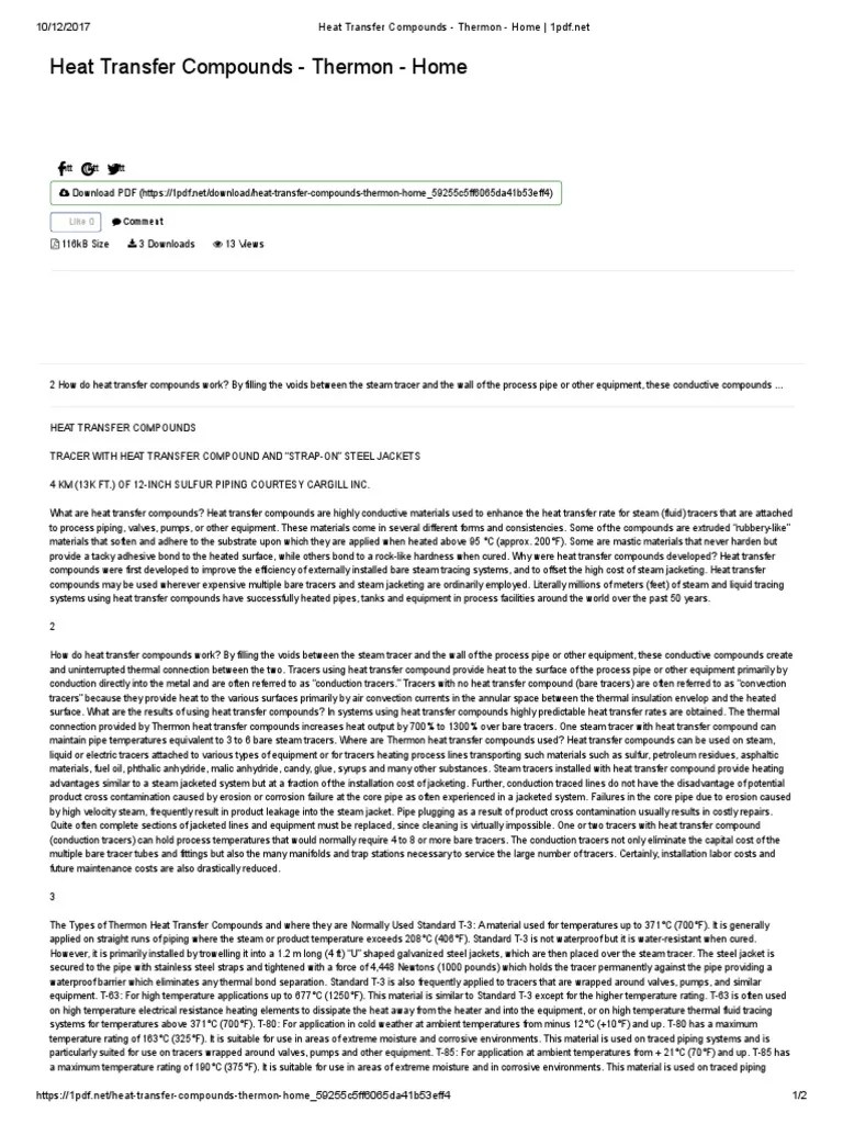 Heat Transfer Compounds Thermon Home 1pdf PDF Heat Transfer