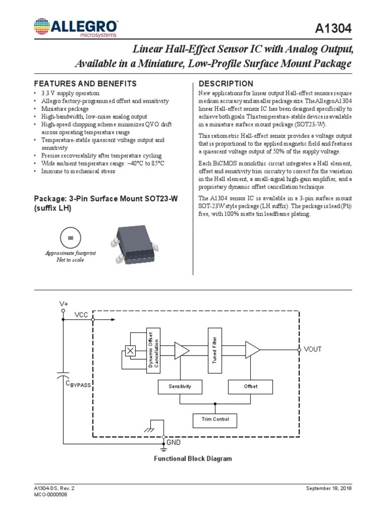 Linear HallEffect Sensor IC With Analog Output, Available in A