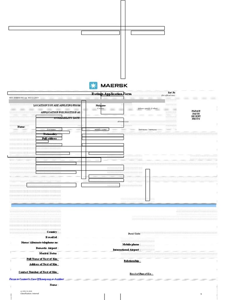 Maersk Application Form and Doc. Info Sheet PDF Computing And