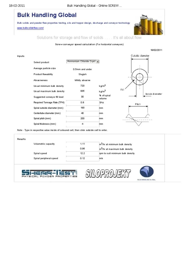 2.Bulk Handling Global Online SCREW CONVEYOR design speed calculator