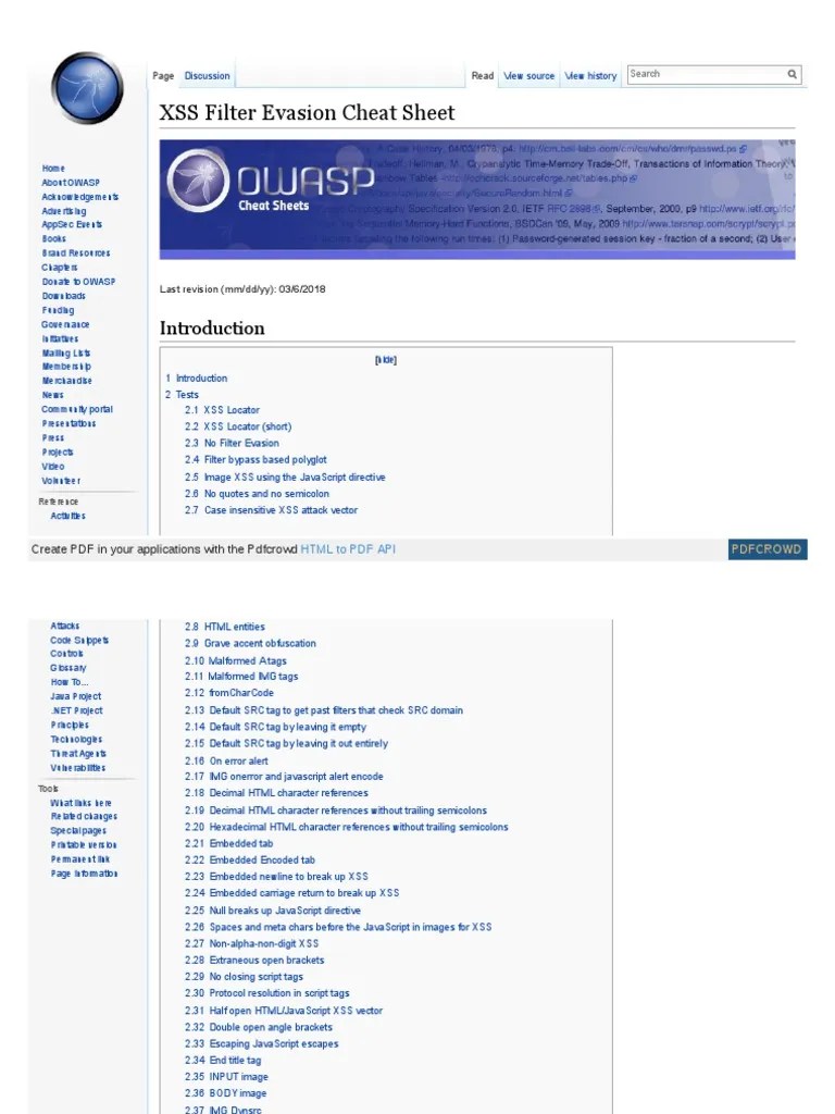 XSS Filter Evasion Cheat Sheet PDF Html Element Java Script