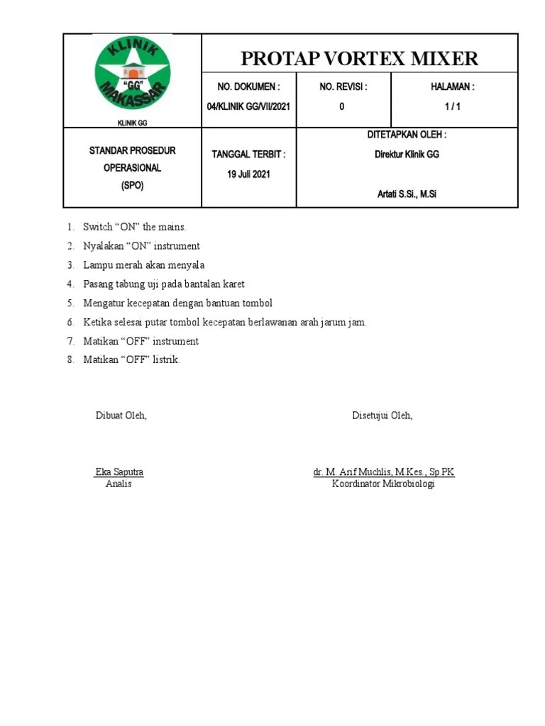 SOP Vortex Mixer PDF