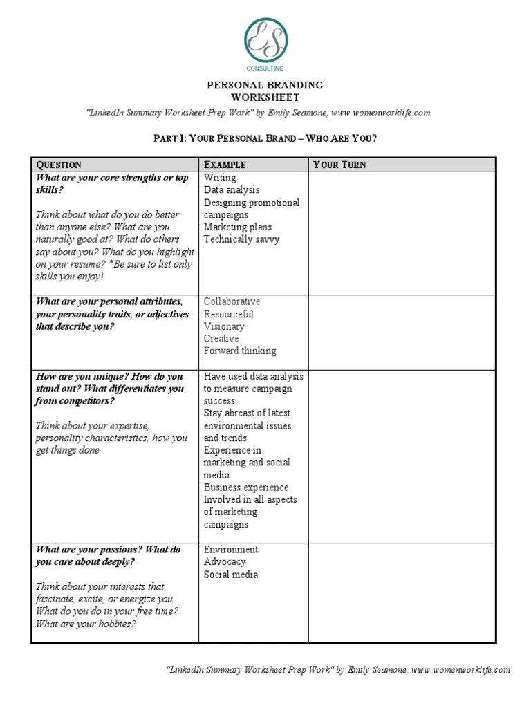 Personal Branding Worksheet | PDF | Marketing | Target Audience