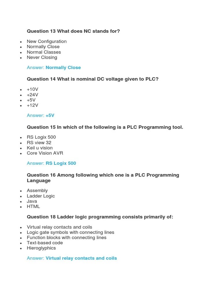 PLC Mcqs Part 1 PDF Programmable Logic Controller Relay