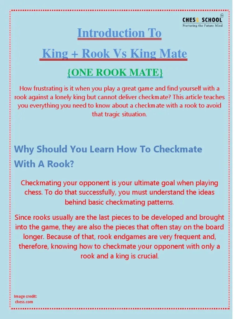 Introduction To King + Rook Vs King Mate PDF Competitive Games