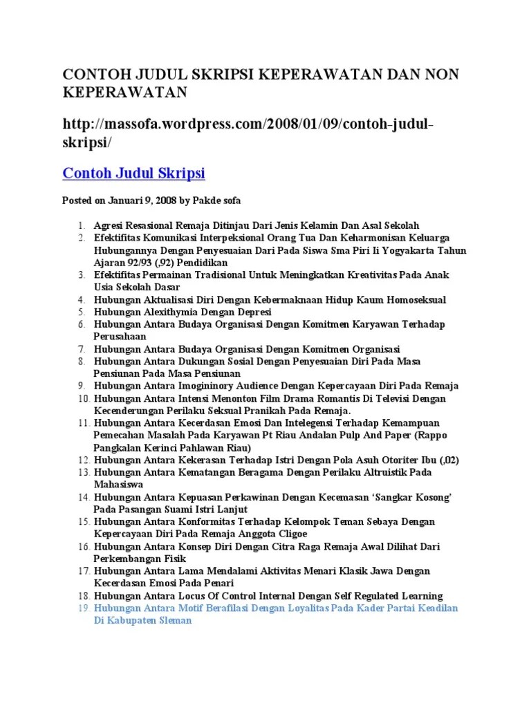 Contoh Judul Skripsi Keperawatan Dan Non Keperawatan | Pdf