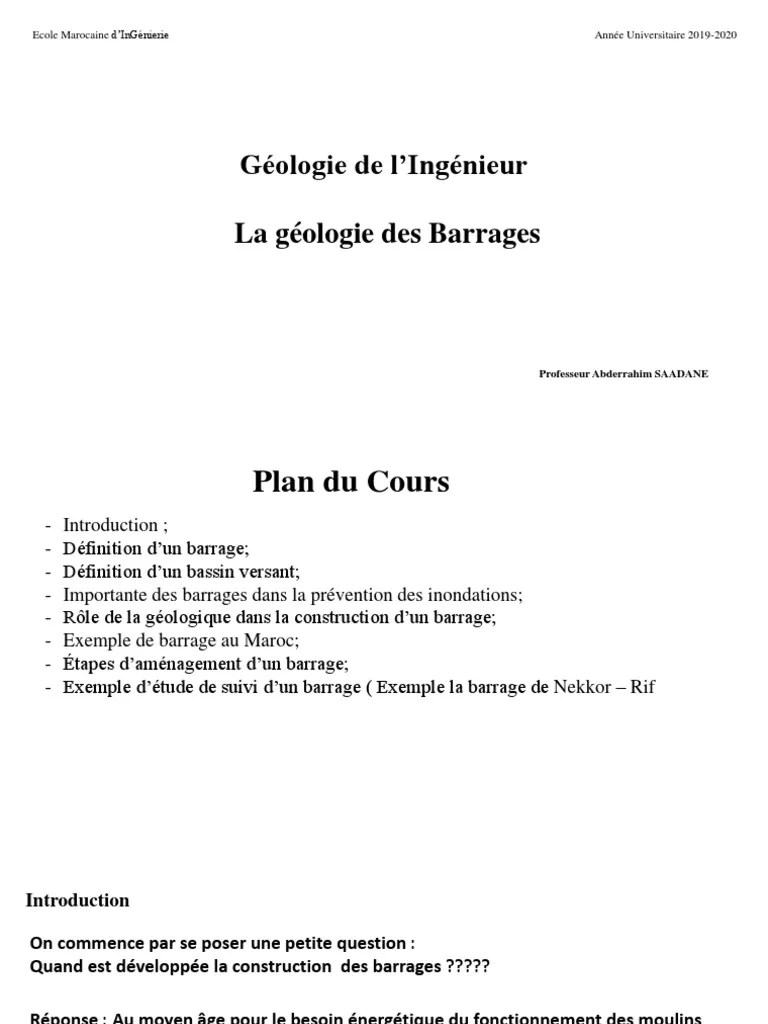 Chapitre 03 Géologie Des Barrages PDF Inondation Barrage