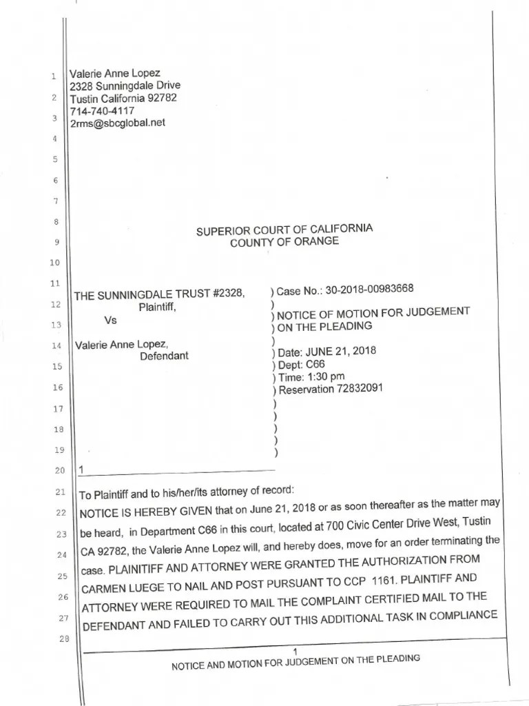 Notice of Motion For Judgement On Pleading PDF