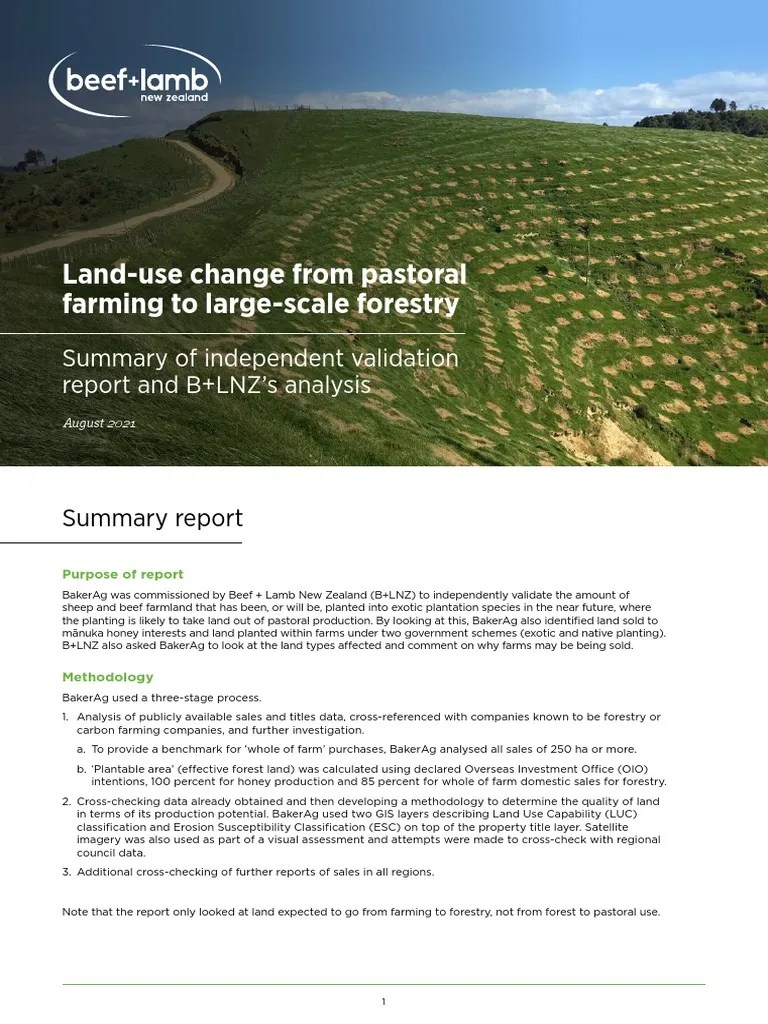 Summary Report Assessment of Land Use Change From Pastoral Farming To