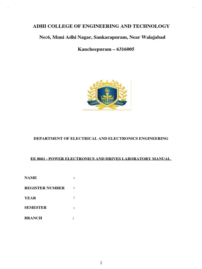 Ee8661 Power Electronics and Drives Lab Manual PDF Power Inverter