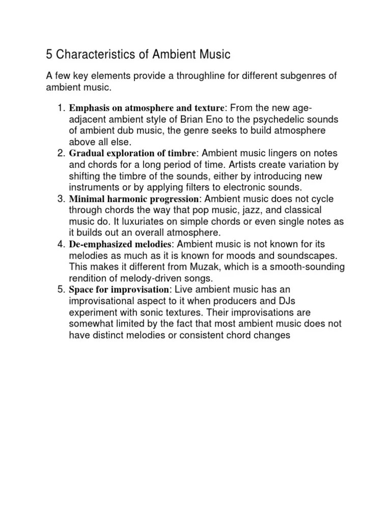 5 Characteristics of Ambient Music PDF Popular Music Musical
